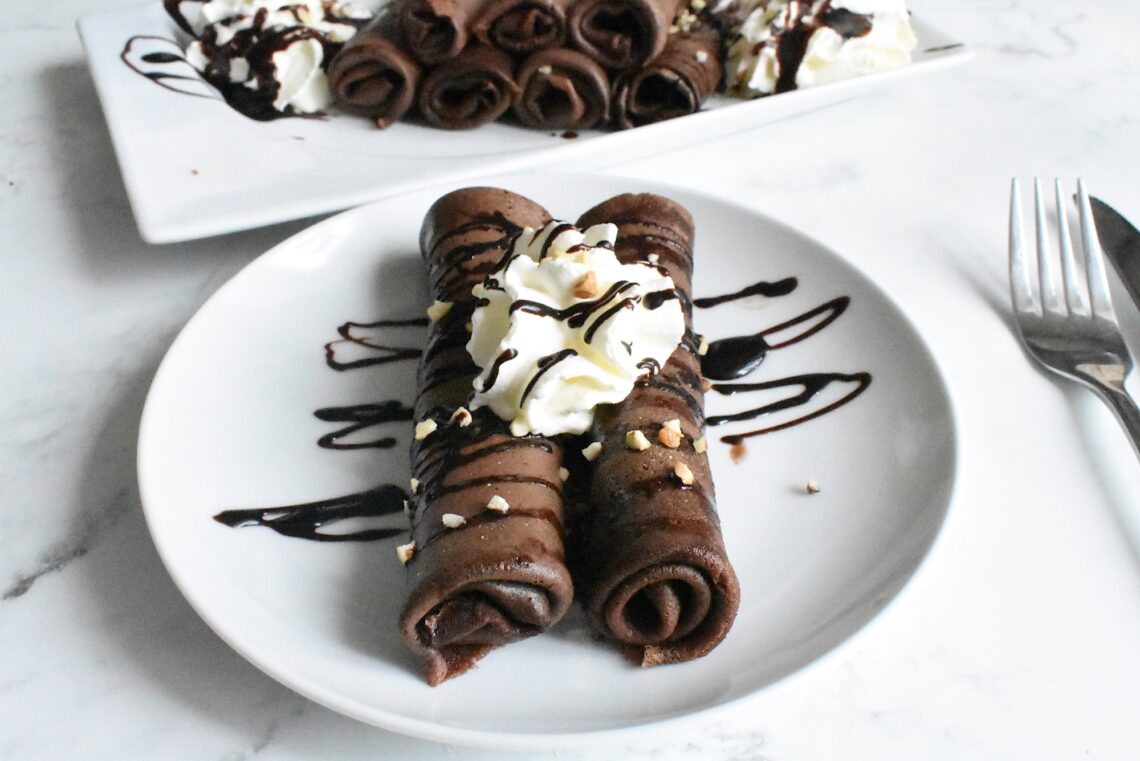 Chocolate Crepes filled with chocolate hazelnut spread